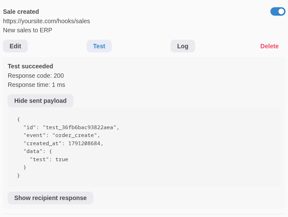 Test delivery result