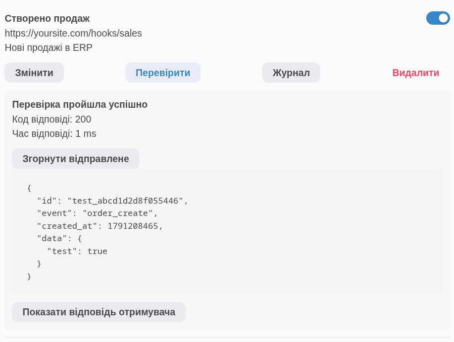 Результат тестової доставки